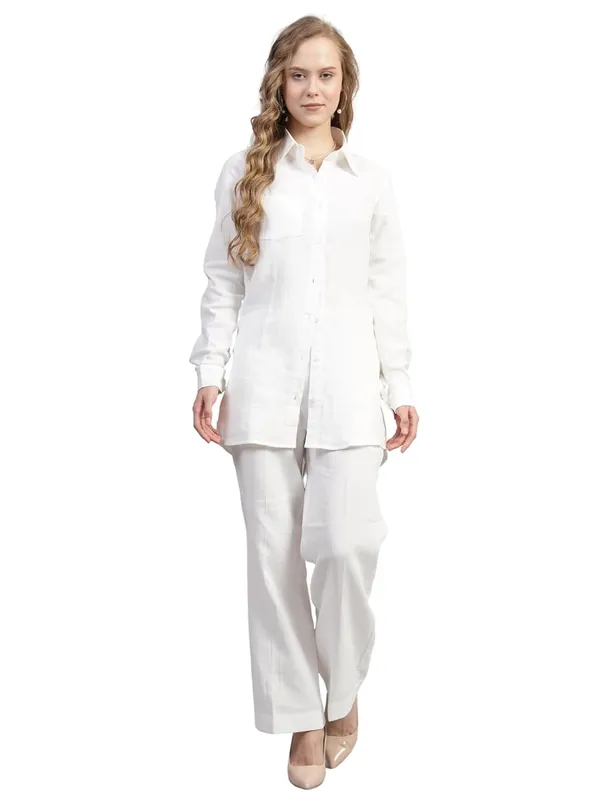 White_Muslin_Cotton_Co-Ord_Set_|__Two_Piece_Set_Shirt_Pant_For_Women