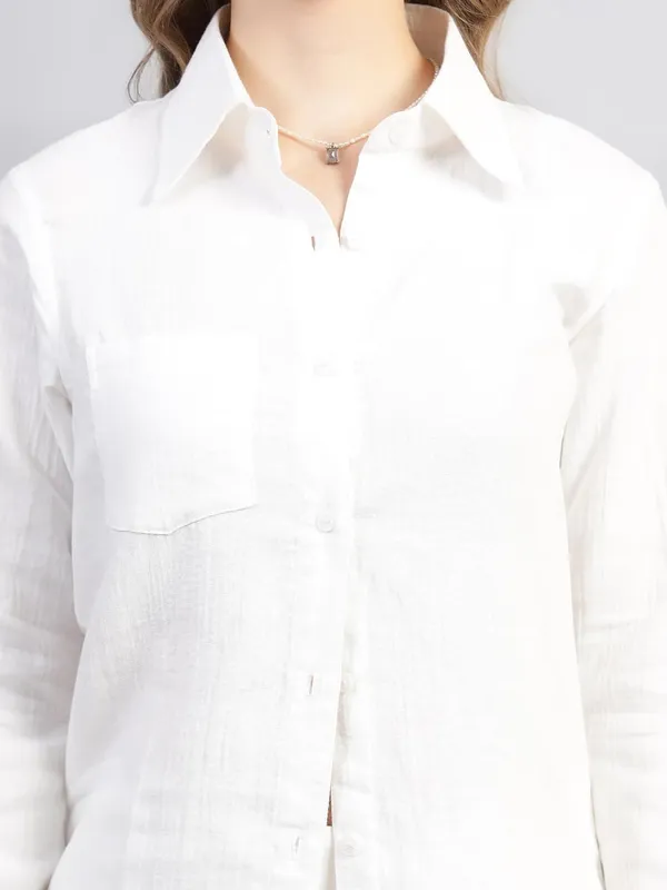 White_Muslin_Cotton_Co-Ord_Set_|__Two_Piece_Set_Shirt_Pant_For_Women