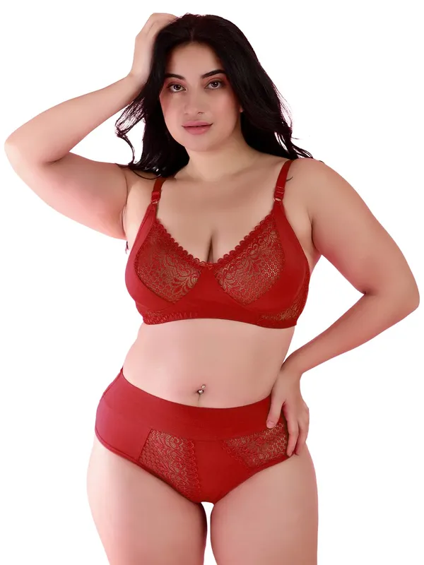 Red_Gorgeous_Bridal_Honeymoon_Cotton_Designer_Bra_Panty_Set_Lace_Push_Up_Non-Wired_Solid_Lingerie_Lace_Bra_And_Hipster_50Mm_Broad_Belt_Panty_Set_And_Lingerie_Set_For_Women