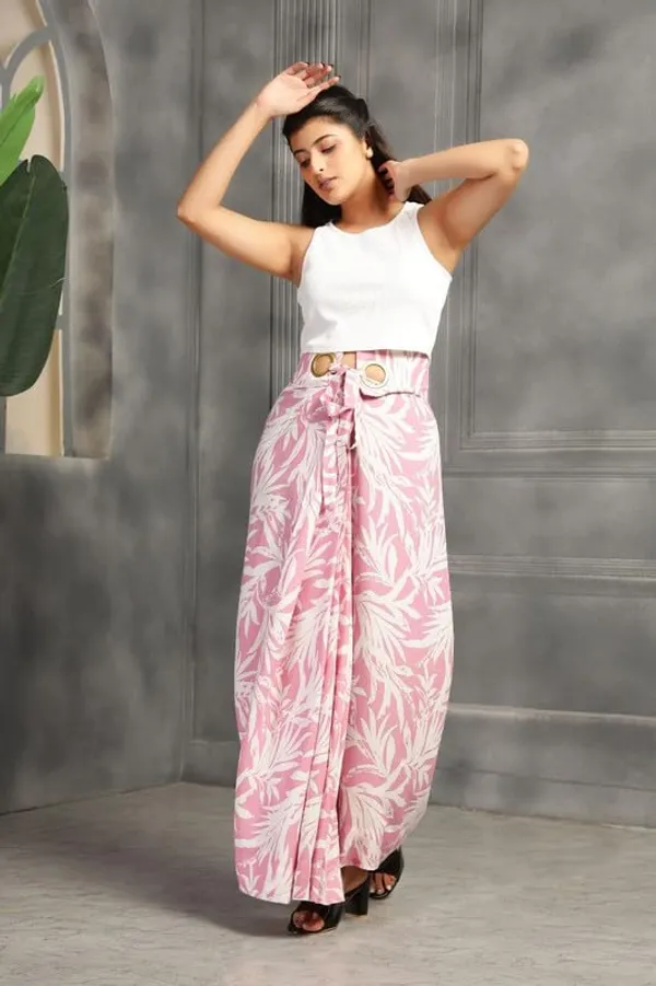 Pink_High-Waist_Cocktail_Wrap_Around_Maxi_Skirt_With_Brass_Ring_Tie-Up_Closure_|_Adjustable_Floor-Length_Saree_Drape_Inspired_Wrap_Skirt_For_Women