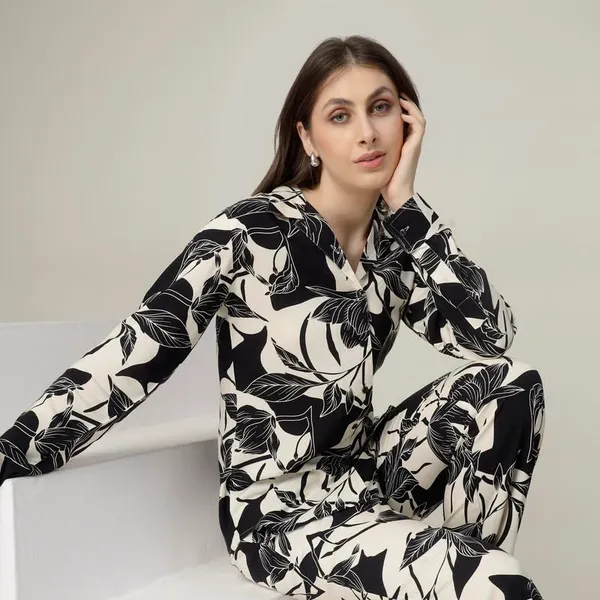 Black_2_Piece_Co-Ords_Set_Premium_Viscose_Rayon_Shirt_Dickey_Collar_Full_Sleeve_Regular_Fit_Casual_Shirt_Trousers_Printed_Design_For_Women