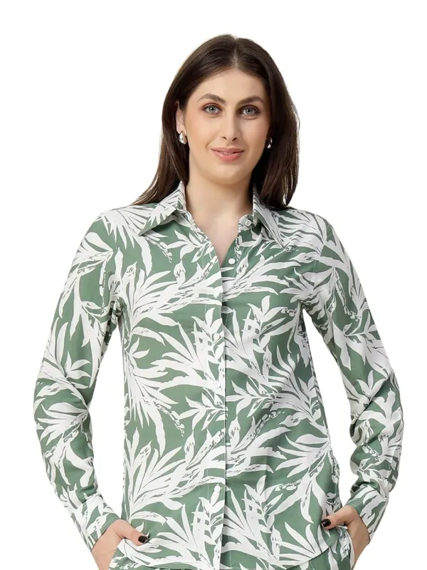 Green_Elegant_Button_Down_Shirt_Long_Sleeve_Abstract_Print_Casual_Workwear_Top_Trendy_Casual_Look_For_Women