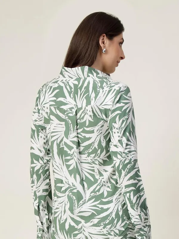 Green_Elegant_Button_Down_Shirt_Long_Sleeve_Abstract_Print_Casual_Workwear_Top_Trendy_Casual_Look_For_Women