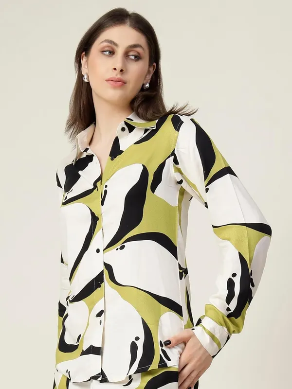 Multicolour_Elegant_Button_Down_Shirt_Long_Sleeve_Abstract_Print_Casual_Workwear_Top_Trendy_Casual_Look_For_Women