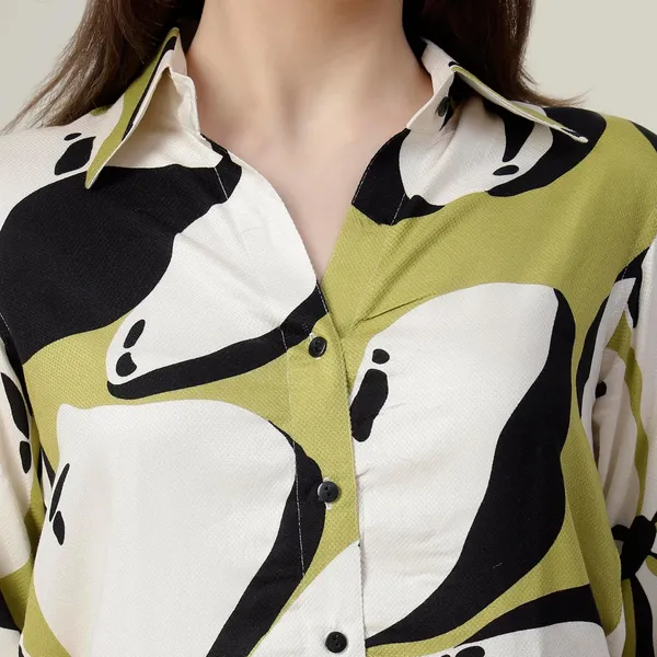 Multicolour_Elegant_Button_Down_Shirt_Long_Sleeve_Abstract_Print_Casual_Workwear_Top_Trendy_Casual_Look_For_Women