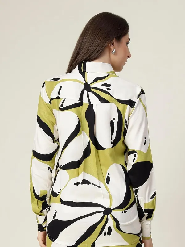Multicolour_Elegant_Button_Down_Shirt_Long_Sleeve_Abstract_Print_Casual_Workwear_Top_Trendy_Casual_Look_For_Women
