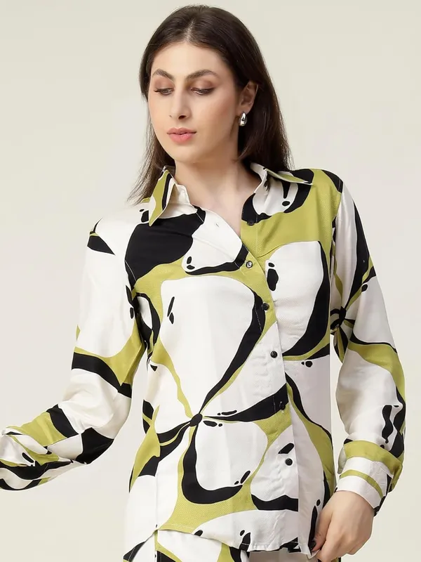 Multicolour_Elegant_Button_Down_Shirt_Long_Sleeve_Abstract_Print_Casual_Workwear_Top_Trendy_Casual_Look_For_Women