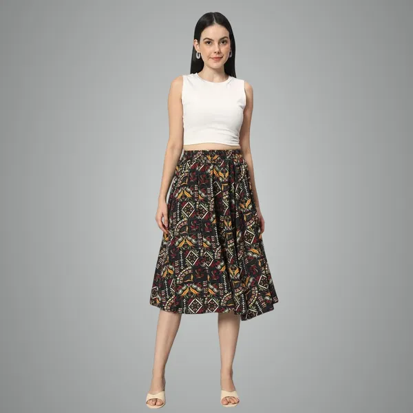 Black_Textured_Printed_Midi_Around_Skirt_Wear_Midi_Skirt_For_Women