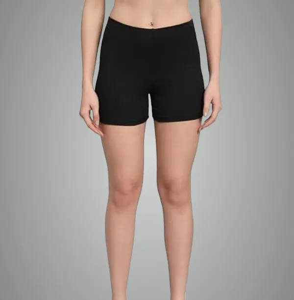 Black_Stretchable_Cotton_Stretch_Way_Lycra_Fabric_Cycling/Yoga/Casual_Shorts_For_Women