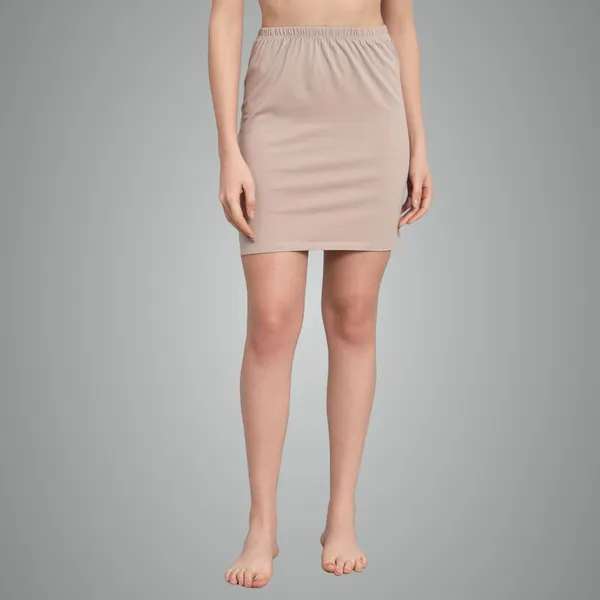 Beige_Cotton_Knee_Length_Skirt_With_Elastic_Waist_Band_For_Women