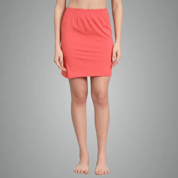 Dark_Peach_Cotton_Knee_Length_Skirt_With_Elastic_Waist_Band_For_Women