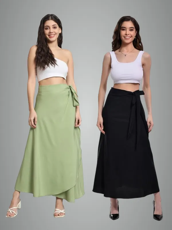 Pista_&_Black_Combo_Long_Wrap_Around_Maxi_Skirt_|_Wear_Long_Skirt_For_Women_(Pack_Of_2)