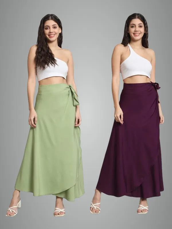 Pista_&_Wine_Combo_Long_Wrap_Around_Maxi_Skirt_|_Wear_Long_Skirt_For_Women_(Pack_Of_2)