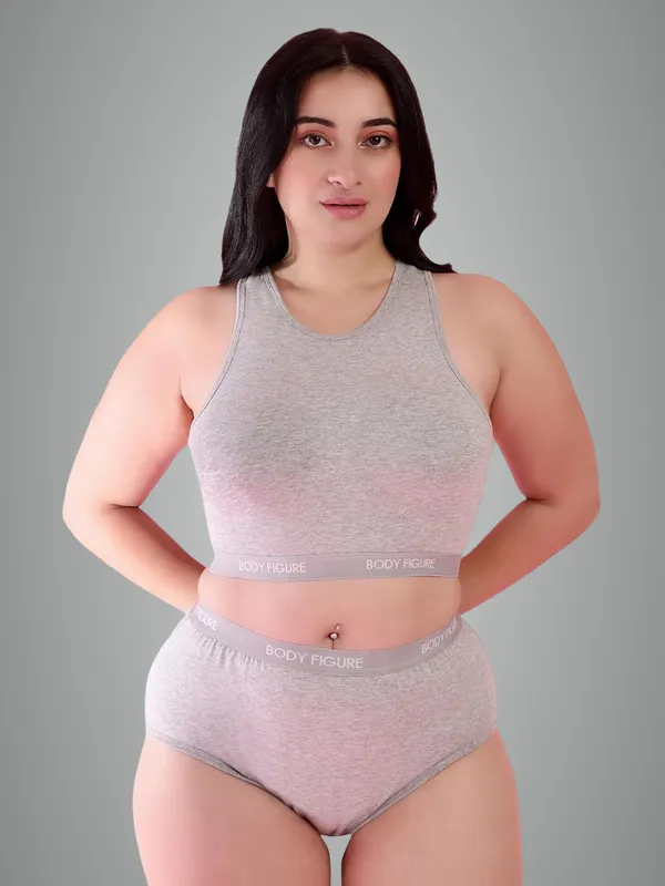 Grey_Sport_Look_Melange_Bra_Panty_Set_Round_Neckline_For_Women