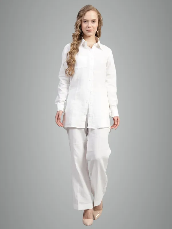 White_Muslin_Cotton_Co-Ord_Set_|__Two_Piece_Set_Shirt_Pant_For_Women