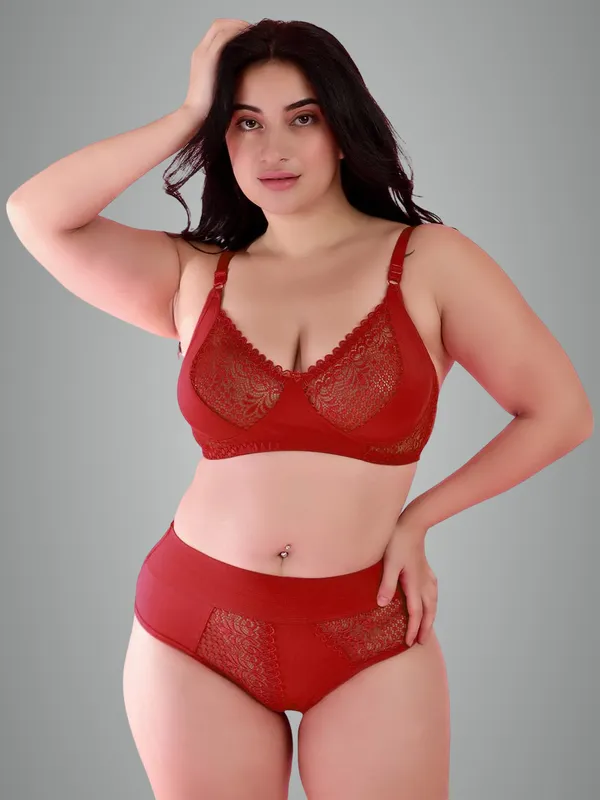 Red_Gorgeous_Bridal_Honeymoon_Cotton_Designer_Bra_Panty_Set_Lace_Push_Up_Non-Wired_Solid_Lingerie_Lace_Bra_And_Hipster_50Mm_Broad_Belt_Panty_Set_And_Lingerie_Set_For_Women