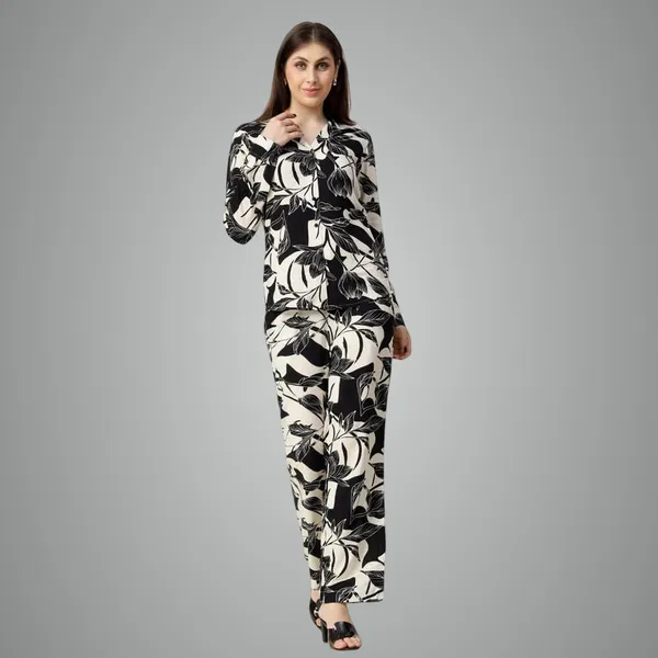 Black_2_Piece_Co-Ords_Set_Premium_Viscose_Rayon_Shirt_Dickey_Collar_Full_Sleeve_Regular_Fit_Casual_Shirt_Trousers_Printed_Design_For_Women