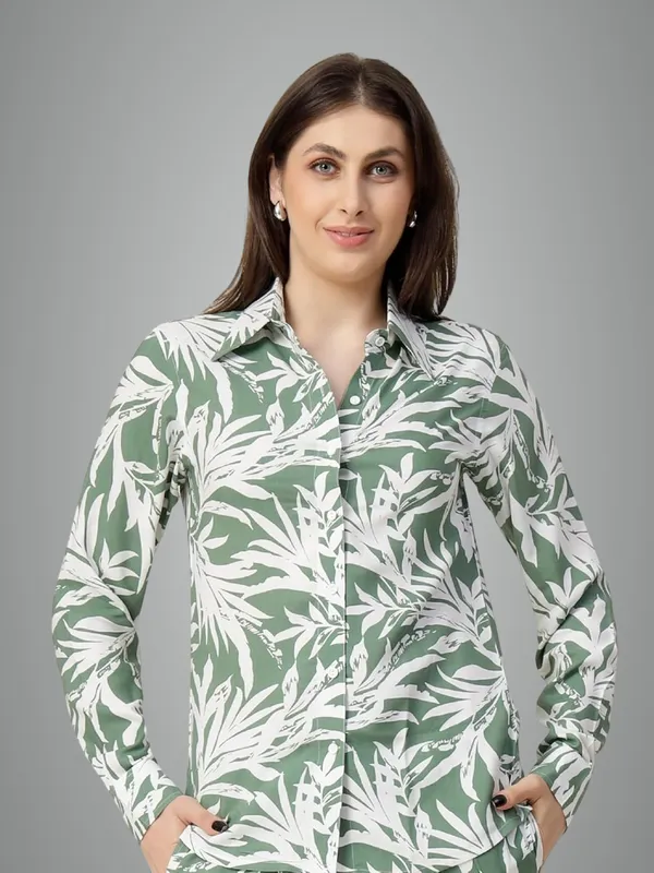 Green_Elegant_Button_Down_Shirt_Long_Sleeve_Abstract_Print_Casual_Workwear_Top_Trendy_Casual_Look_For_Women