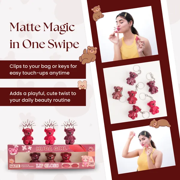 2in1_Lipstick_Keychains_-_6Pcs_Matte_Finish_Teddy_Bear_Shaped_Liquid_Lipsticks