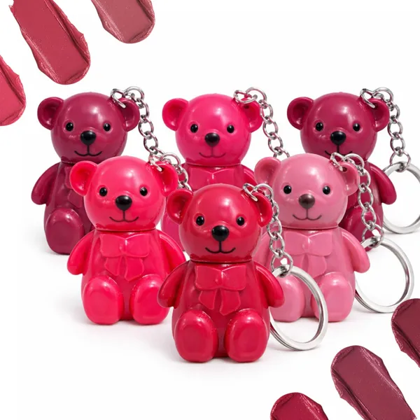 2in1_Lipstick_Keychains_-_6Pcs_Matte_Finish_Teddy_Bear_Shaped_Liquid_Lipsticks