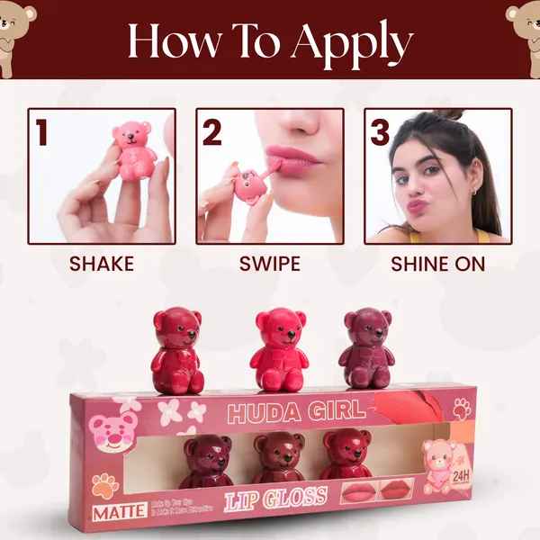 2in1_Lipstick_Keychains_-_6Pcs_Matte_Finish_Teddy_Bear_Shaped_Liquid_Lipsticks