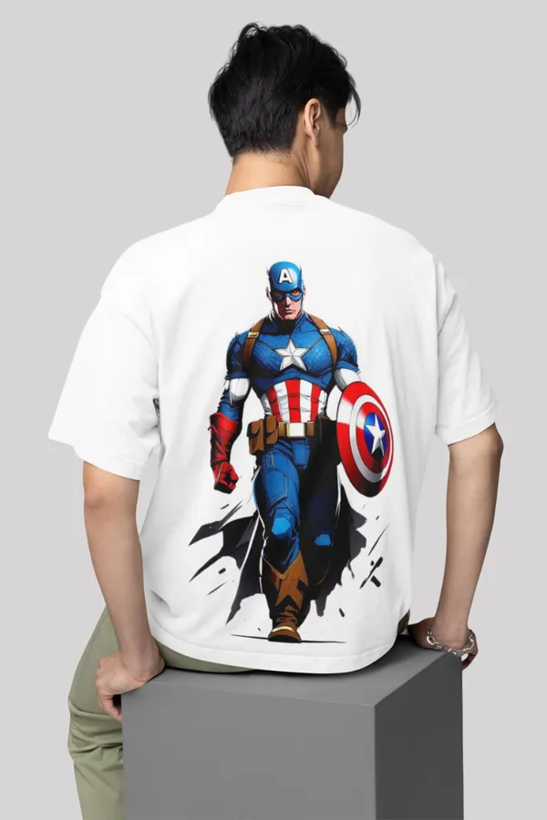 White_Dry_Fit_Marvel_Captain_America_Oversized_T-Shirt_For_Unisex