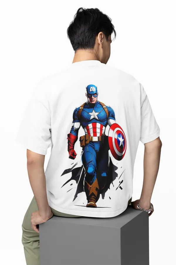 White_Dry_Fit_Marvel_Captain_America_Oversized_T-Shirt_For_Unisex