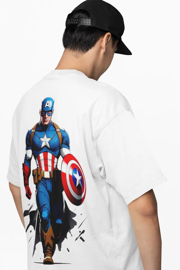 White_Dry_Fit_Marvel_Captain_America_Oversized_T-Shirt_For_Unisex