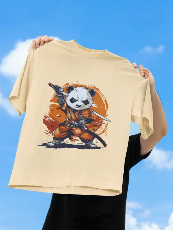 Beige_Dry_Fit_Samurai_Panda_Oversized_T-Shirt_For_Unisex