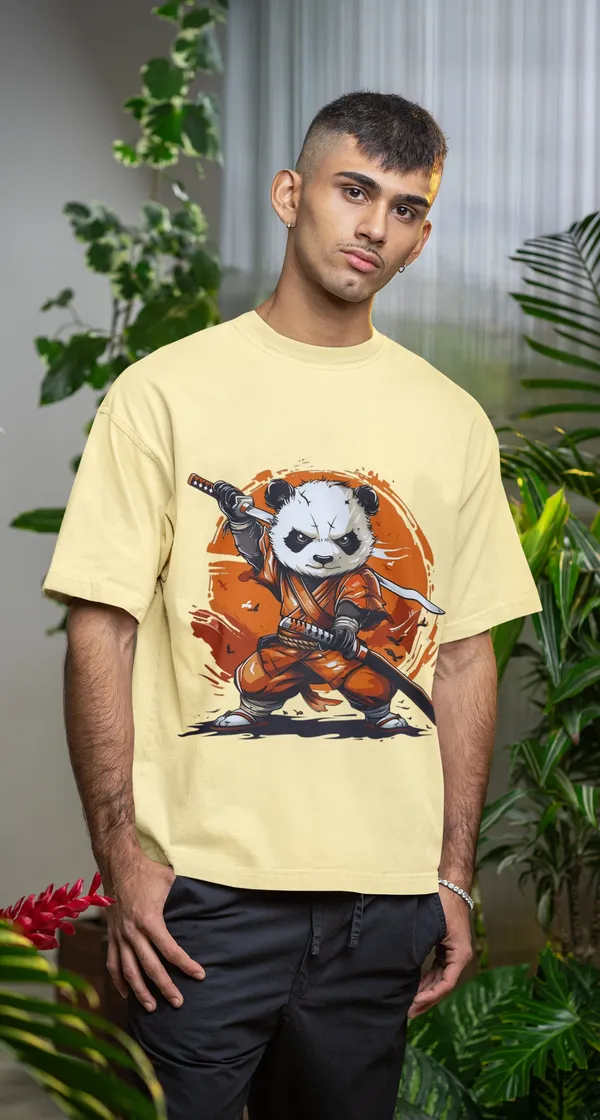 Beige_Dry_Fit_Samurai_Panda_Oversized_T-Shirt_For_Unisex
