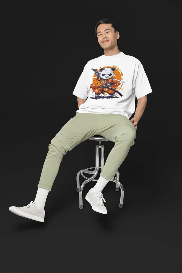 White_Dry_Fit_Samurai_Panda_Oversized_T-Shirt_For_Unisex