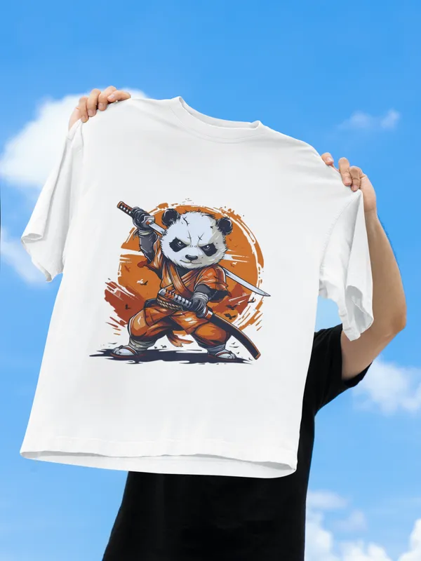 White_Dry_Fit_Samurai_Panda_Oversized_T-Shirt_For_Unisex