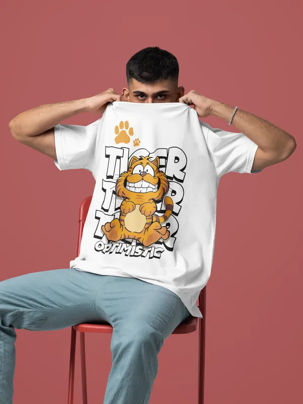 White_Dry_Fit_Tiger_Optimistic_Oversized_T-Shirt_For_Unisex