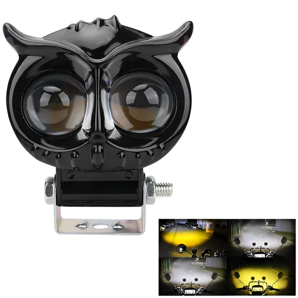Owl_Shaped_Motorcycle_Headlight,_Black,_2_LED_Projector_Lamps,_30_cm_Width