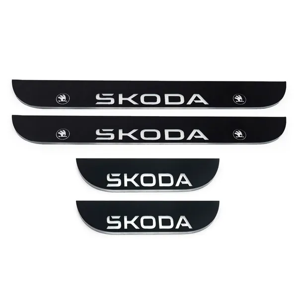 Skoda_Door_Sill_Protector_Plates_Foot_Step,_Black_with_Blue_Light_Set_of_4_Pcs