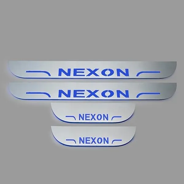 car_Accessories_Nexon_Door_Foot_Step_|_Sill_Plate_Blue_Led_Silver_Mirror_Finish_(Pack_of_4_Pcs)