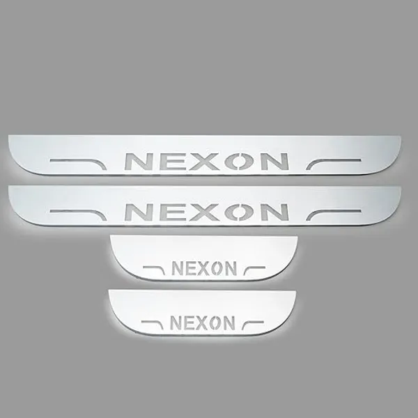 car_Accessories_Nexon_Door_Foot_Step_|_Sill_Plate_Blue_Led_Silver_Mirror_Finish_(Pack_of_4_Pcs)