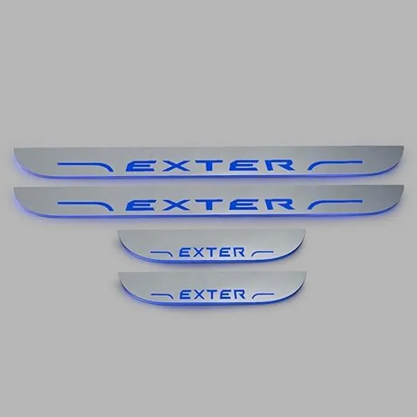 car_Accessories_Exter_Door_Foot_Step_|_Sill_Plate_Blue_Led_Silver_Mirror_Finish_(Pack_of_4_Pcs)