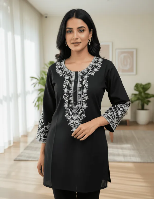 Premium_Black_Chikankari_Embroidered_Kurti_Soft_Rayon,_Elegant_Handwork