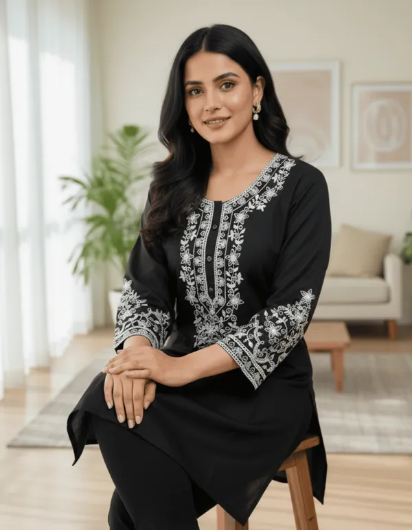 Premium_Black_Chikankari_Embroidered_Kurti_Soft_Rayon,_Elegant_Handwork