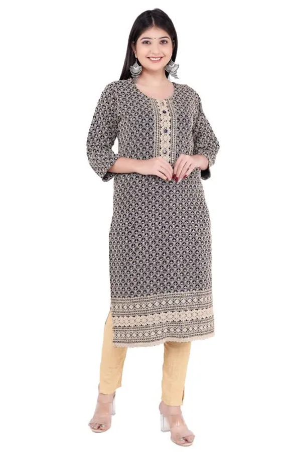 Navy_Blue_Trendy_3/4_Sleeve_Casual_V-_Neck_Rayon_Ethnic_Wear_Lucknowi_Chikankari_Kurti/Kurti_For_Women