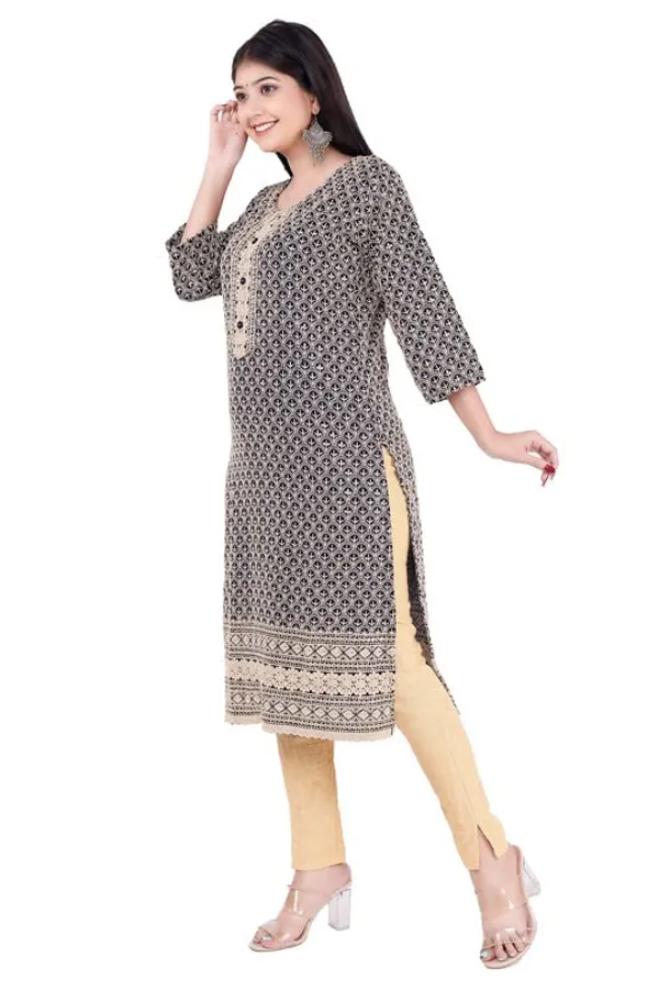 Navy_Blue_Trendy_3/4_Sleeve_Casual_V-_Neck_Rayon_Ethnic_Wear_Lucknowi_Chikankari_Kurti/Kurti_For_Women