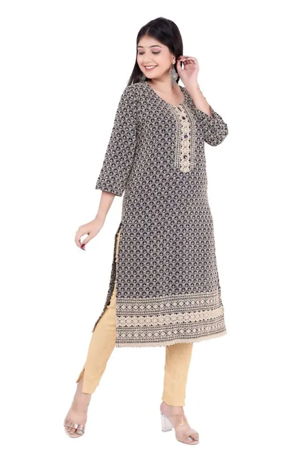 Navy_Blue_Trendy_3/4_Sleeve_Casual_V-_Neck_Rayon_Ethnic_Wear_Lucknowi_Chikankari_Kurti/Kurti_For_Women