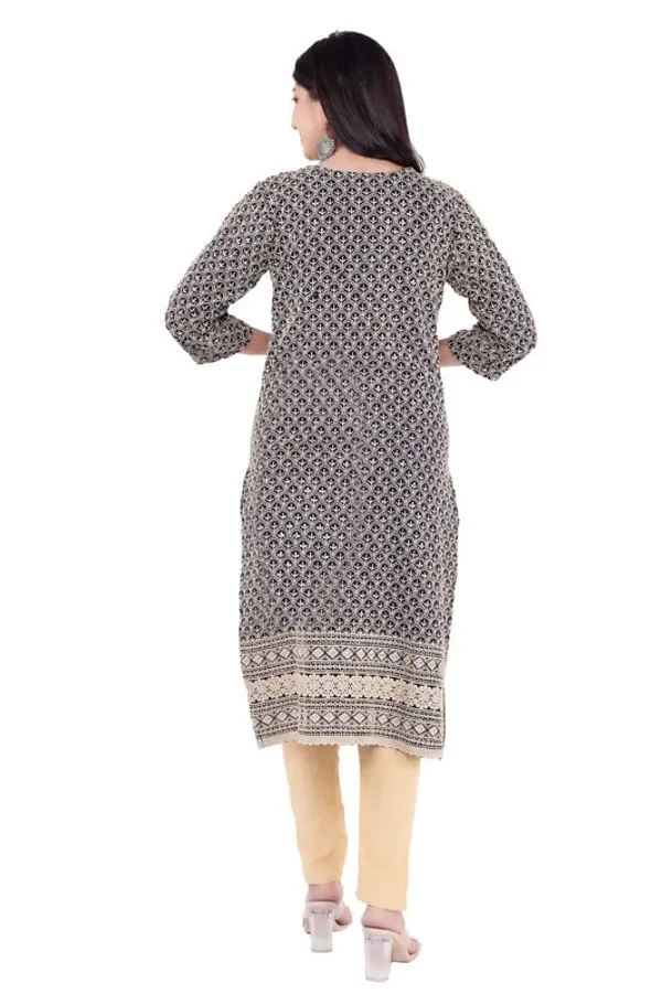 Navy_Blue_Trendy_3/4_Sleeve_Casual_V-_Neck_Rayon_Ethnic_Wear_Lucknowi_Chikankari_Kurti/Kurti_For_Women