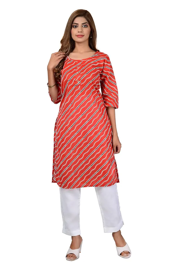 Red_Printed_Cotton_Straight_Kurti_For_Women