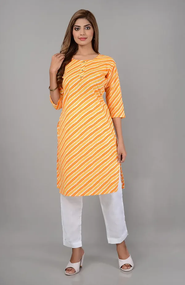 Yellow_Printed_Cotton_Straight_Kurti_For_Women