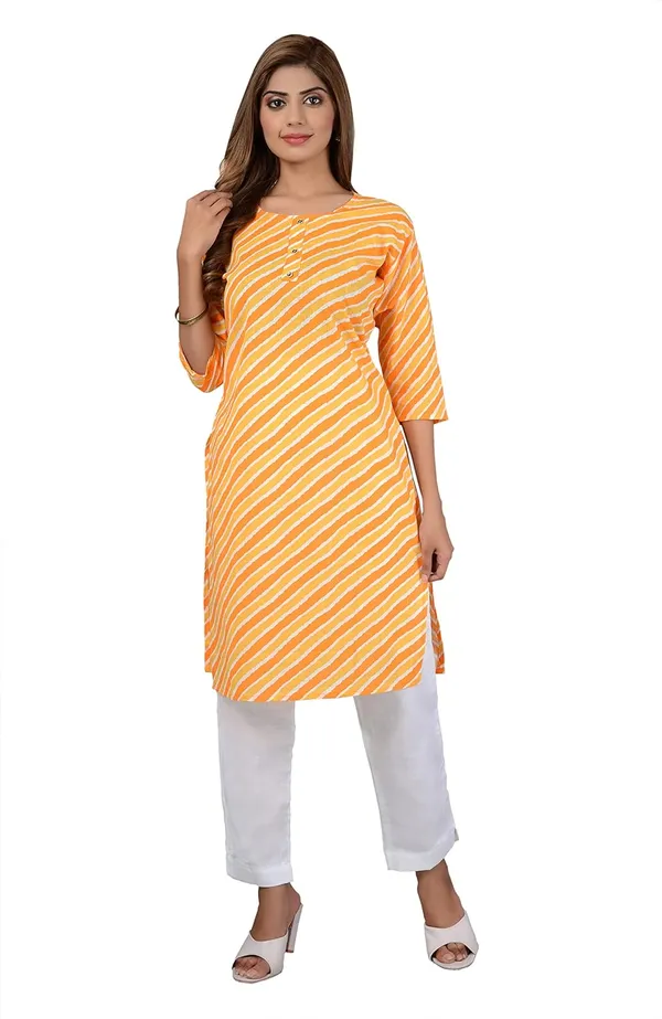 Yellow_Printed_Cotton_Straight_Kurti_For_Women