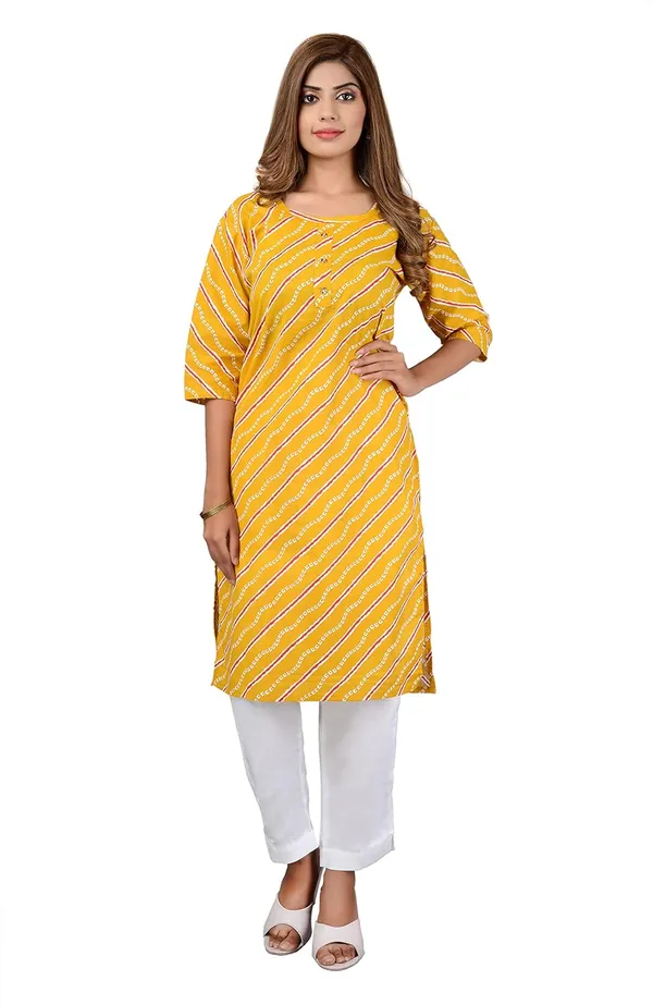 Yellow_Printed_Cotton_Straight_Kurti_For_Women
