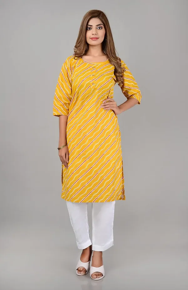 Yellow_Printed_Cotton_Straight_Kurti_For_Women