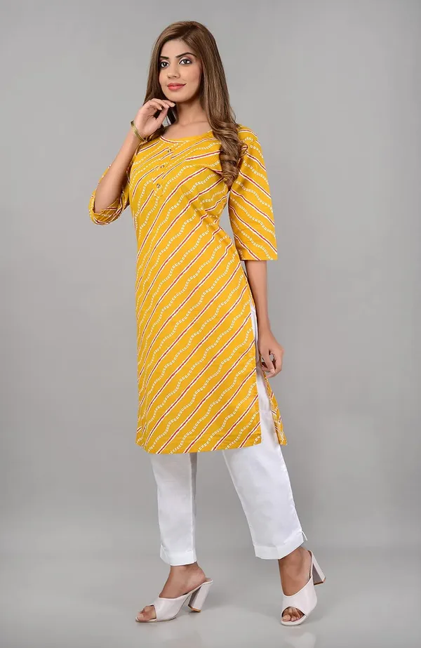 Yellow_Printed_Cotton_Straight_Kurti_For_Women